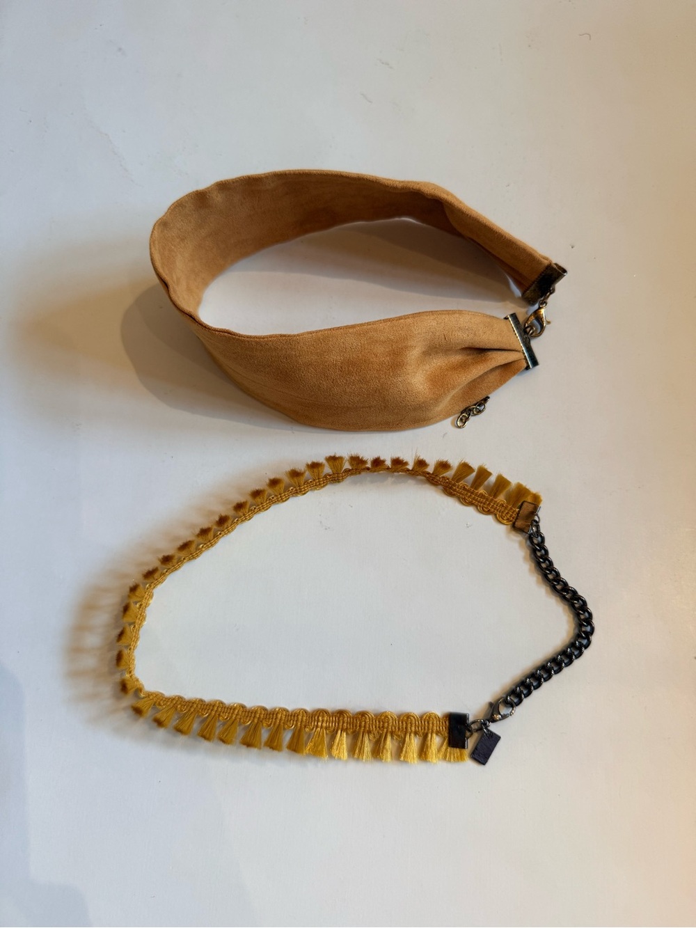 Free People Mustard Choker Necklace Set of 2 | Suede & Tassel Fringe